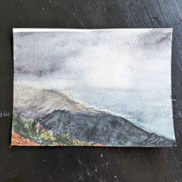 Original Watercolor 5x7" Painting: View from Koko Head Summit Oahu Artwork - Picture 2 of 4